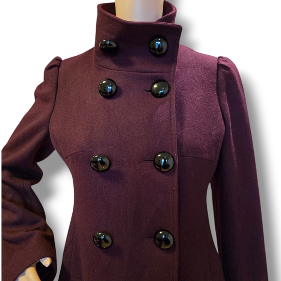 M. JULIAN Women's Wined Red Wool Blend Double Breasted Pea Coat - Picture 9 of 16